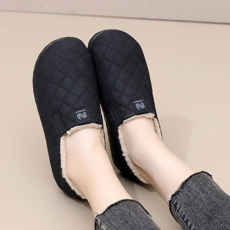 意迪森冬季女新款加绒保暖一脚蹬软底防滑二棉豆豆鞋防水中老年妈妈棉鞋 咖啡色 加绒 37 (235mm)