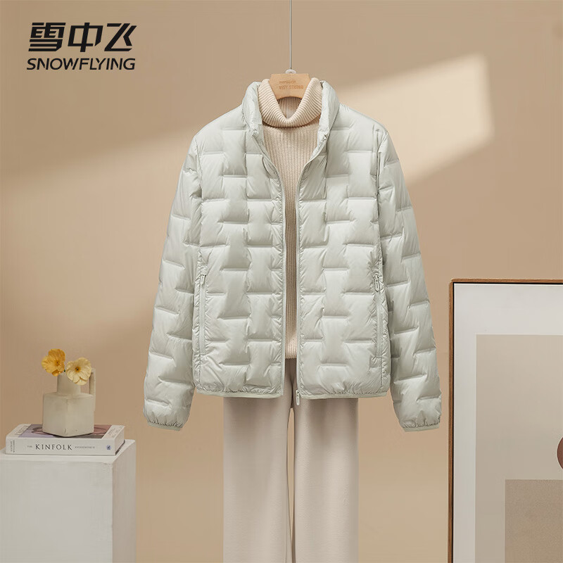 雪中飞（SNOWFLYING）羽绒服女短款2025冬季韩版修身百搭轻薄90绒外套3615/3616 嫩芽绿-立领 XL (170) 115-130斤