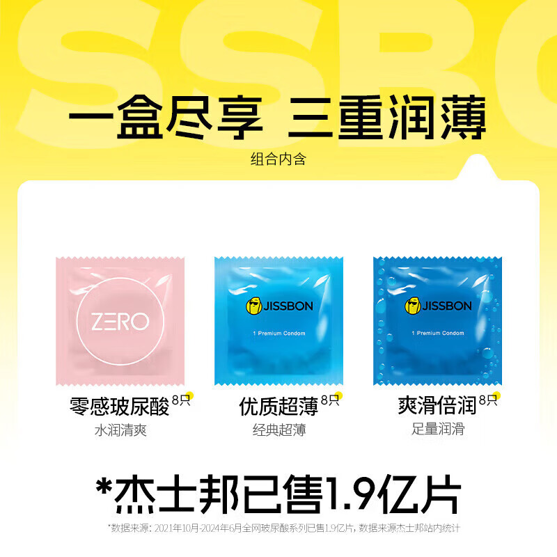 杰士邦 避孕套 安全套 玻尿酸超薄套 男专用女戴情趣超润滑套套 【量贩组合】玻尿酸组合24只