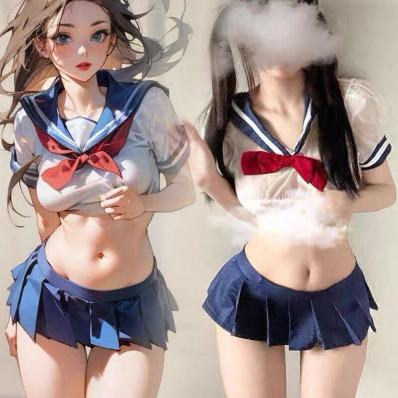 夜酥情趣内衣女火辣百褶裙情侣装诱惑角色扮演套装 蓝白色【套装】+开档白袜 均码