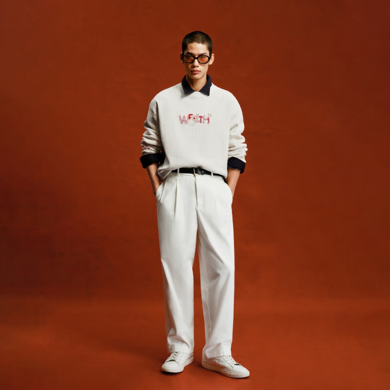 杰克·琼斯（JACK&JONES）【红运系列】骐骥红色毛衣男2026马年冬季新款宽松圆领长袖针织衫 A42奶白 常规 M （175）