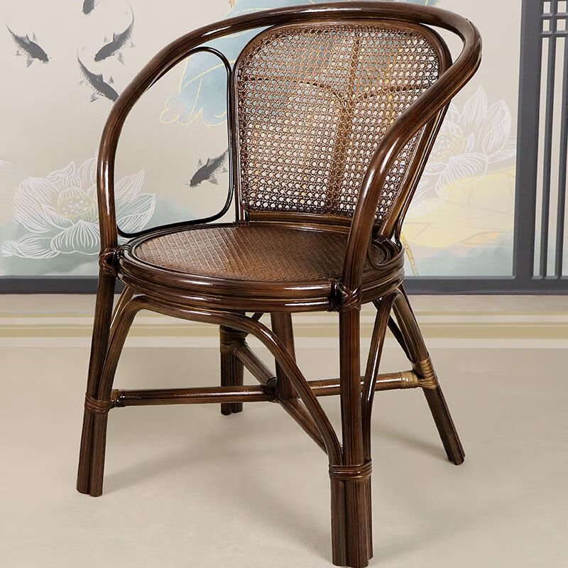 欣慕雅藤椅三件套阳台组合小茶几休闲单人老人靠背椅家用藤编椅子腾椅子 单张休闲藤椅子（坐垫）板栗色