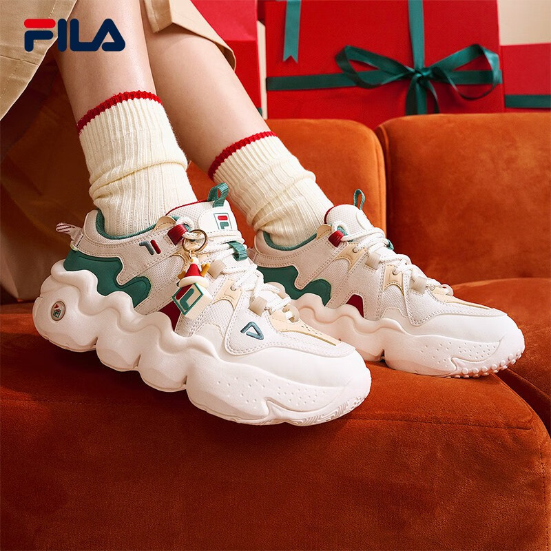 FILA 斐乐女鞋复古运动鞋2023春篮球鞋老爹鞋男情侣PANINI XMAS圣诞款 (女款)雪白/百合白-SL 38