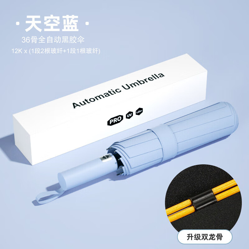 寶迪妮24傘自動(dòng)雨傘防曬遮陽(yáng)傘大號晴雨兩用全自動(dòng)太陽(yáng)傘防紫外線(xiàn) 24骨自動(dòng)晴雨傘-靜謐藍34