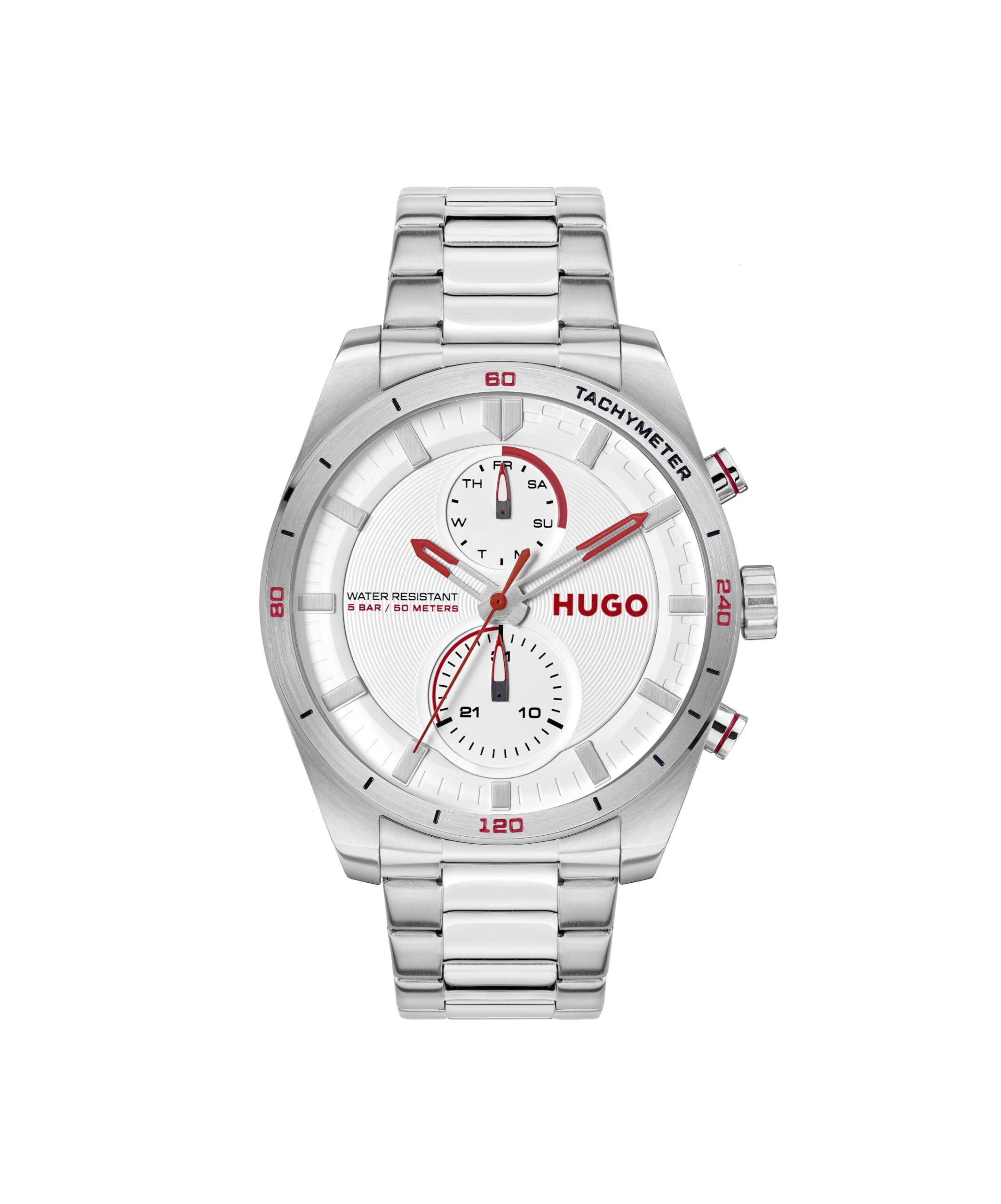 雨果博斯HUGO #Fast 男士多功能石英手表 44mm Silver-White 44.0 mm