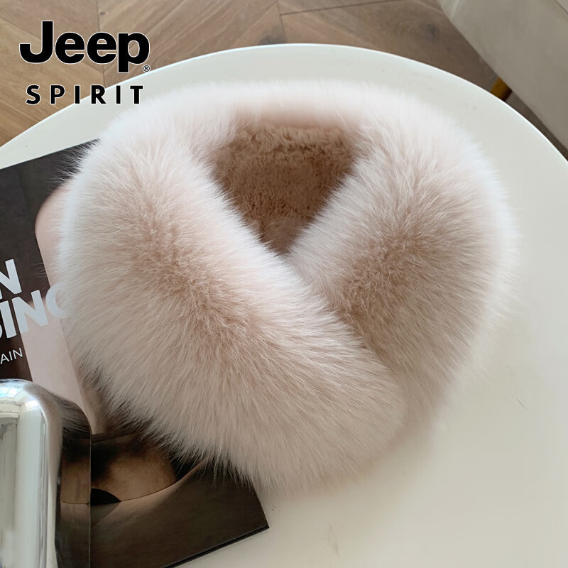 吉普(JEEP)美式高端新品双面毛狐狸毛围巾女獭兔毛内衬冬季韩版百搭皮草围脖 肉粉色双面毛 京东折扣/优惠券