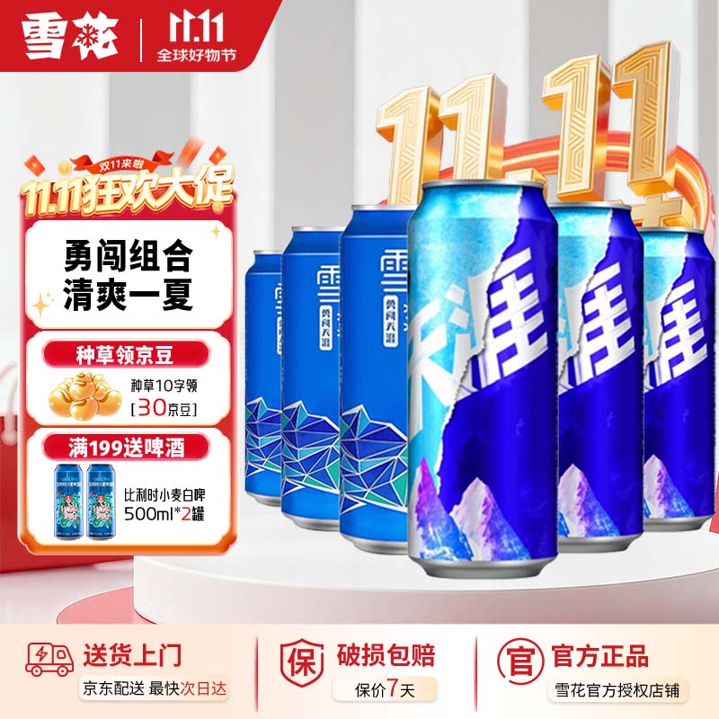 雪花啤酒 经典勇闯天涯 500ml*6听 概念勇闯概念 口感冰爽组合整箱装