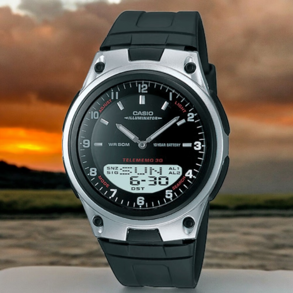 caiso十年电力手表男士双显多功能星期日历led灯石英表