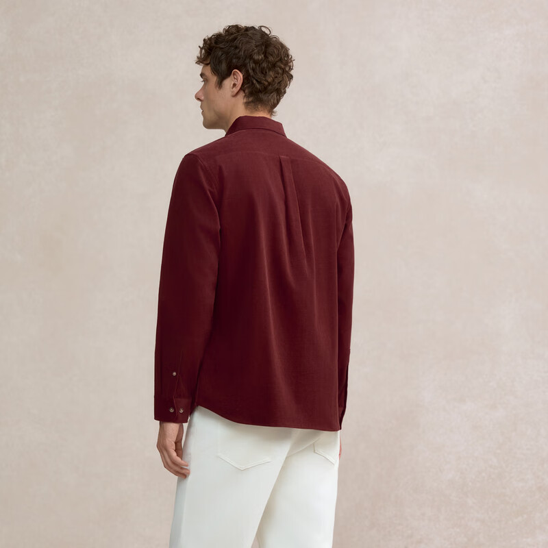 POLOWALK男装2025秋季新品男式长袖衬衫休闲通勤百搭男士开衫上衣 枣红 M