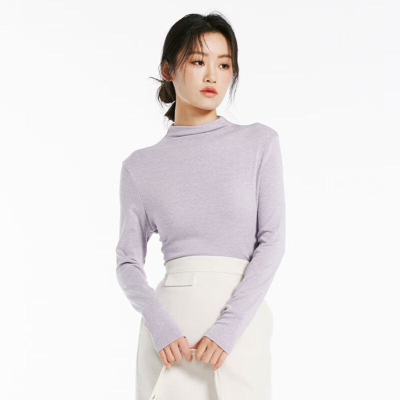 2025爆款李佳琦直播间时尚节秋冬打底衫女可外穿修身显瘦长袖 露莓紫一字领 L L90-115斤