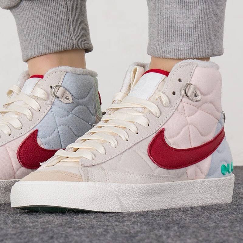 耐克（NIKE）女子板鞋W BLAZER MID '77舒适休闲防滑轻便加绒保暖冬运动鞋 DQ5360-181/帆白/淡粉/红 35.5