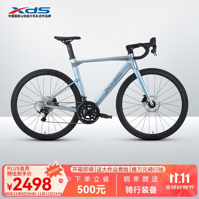 喜德盛公路自行车2025款AD300油碟UCI车架2x10速中空一体牙盘桶轴破风车 银蛇 480mm（适合身高165-175cm）