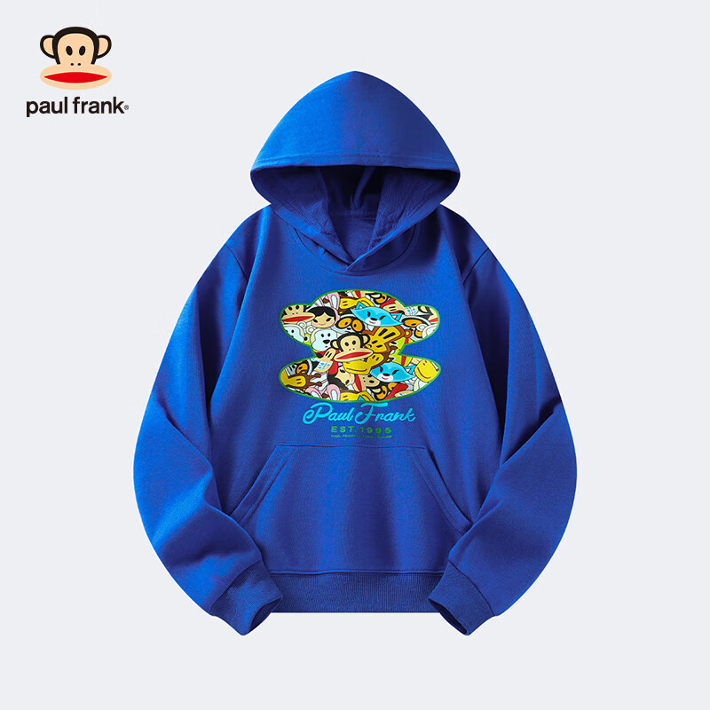 大嘴猴（paul frank）童装连帽卫衣2025秋冬款男女童舒适保暖多色中大童潮流百搭上衣 253F宝蓝 120