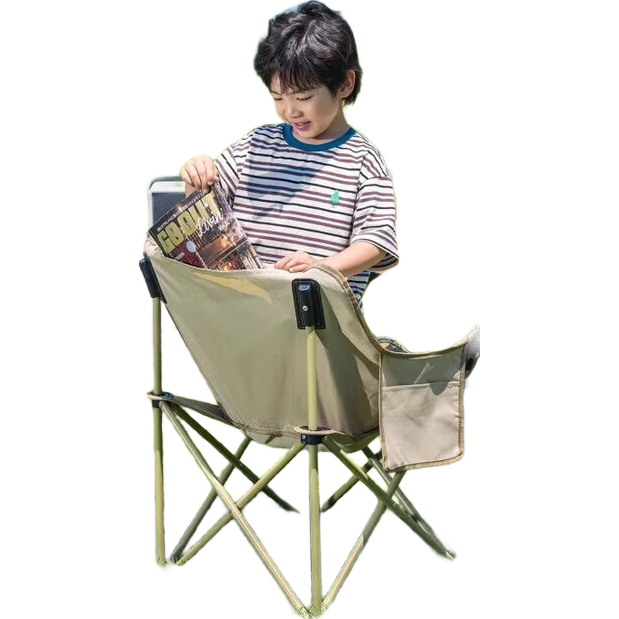 户外折叠椅月亮椅便携钓鱼凳子户外懒人椅导演椅沙滩椅摆摊 加大月亮椅【卡其色】