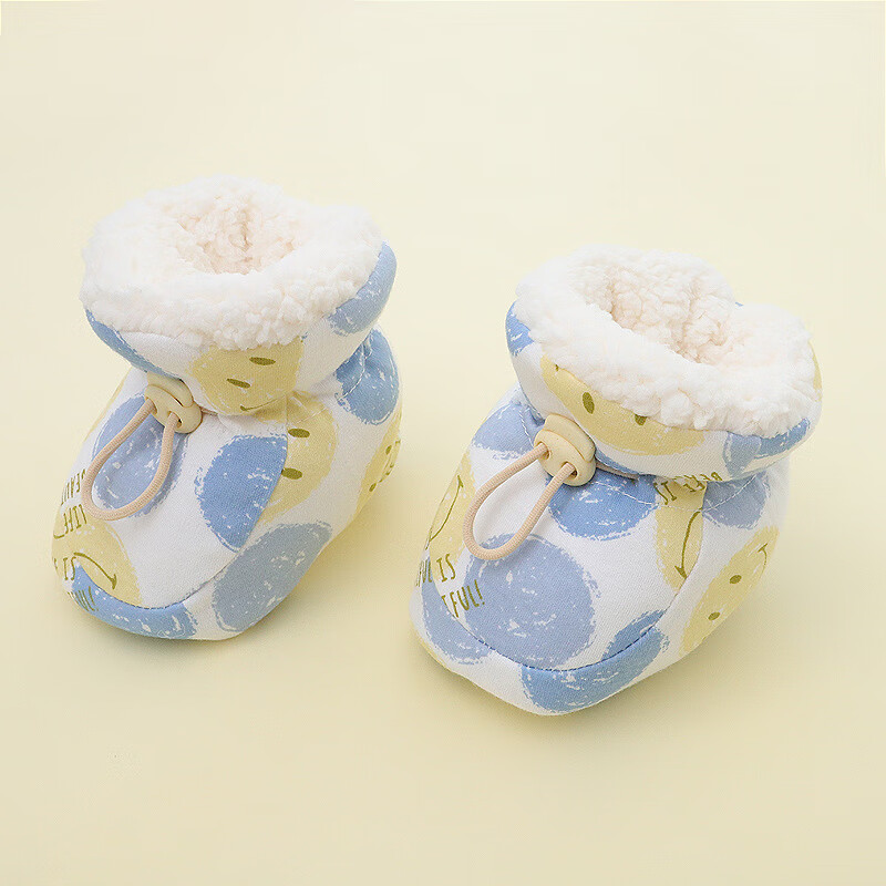 彩虹房子婴儿软底冬棉鞋宝宝加绒加厚学步鞋保暖防掉毛毛脚套 可爱笑脸 内长11cm左右