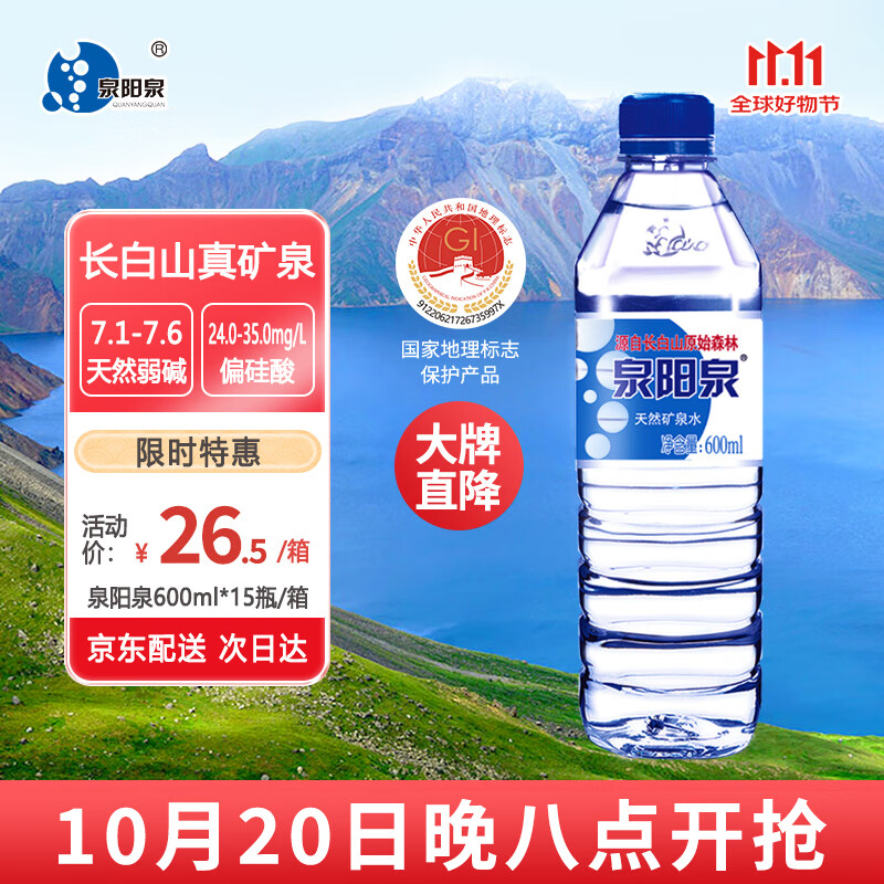 泉阳泉（QUANYANGQUAN） 长白山 天然矿泉水 泡茶水 600ml*15瓶