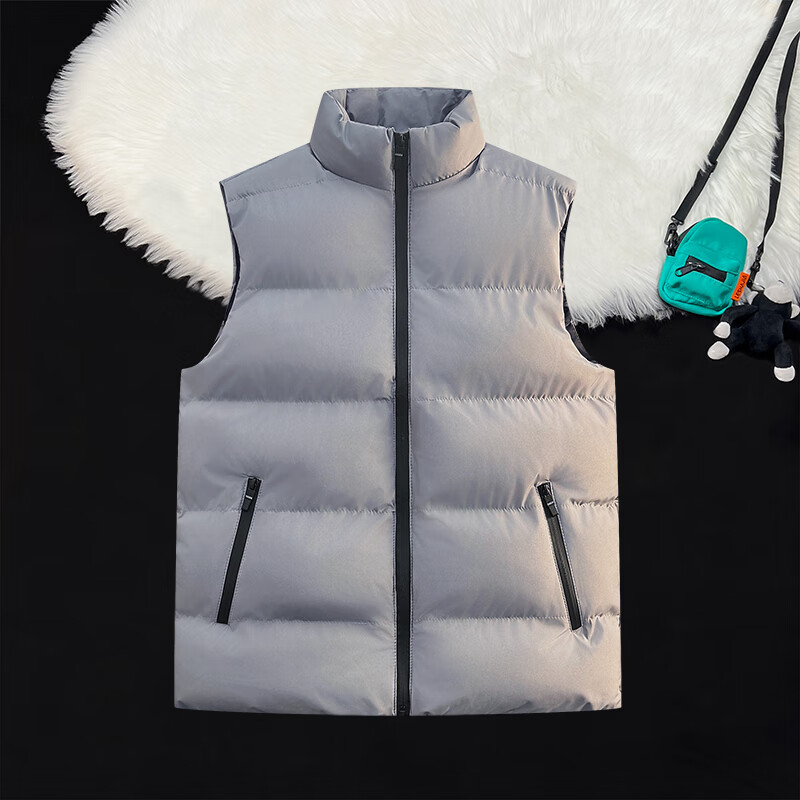 真维斯户外运动马甲男外套春秋季冬天坎肩无袖棉衣上衣服新款纯色立领款 灰色 2XL