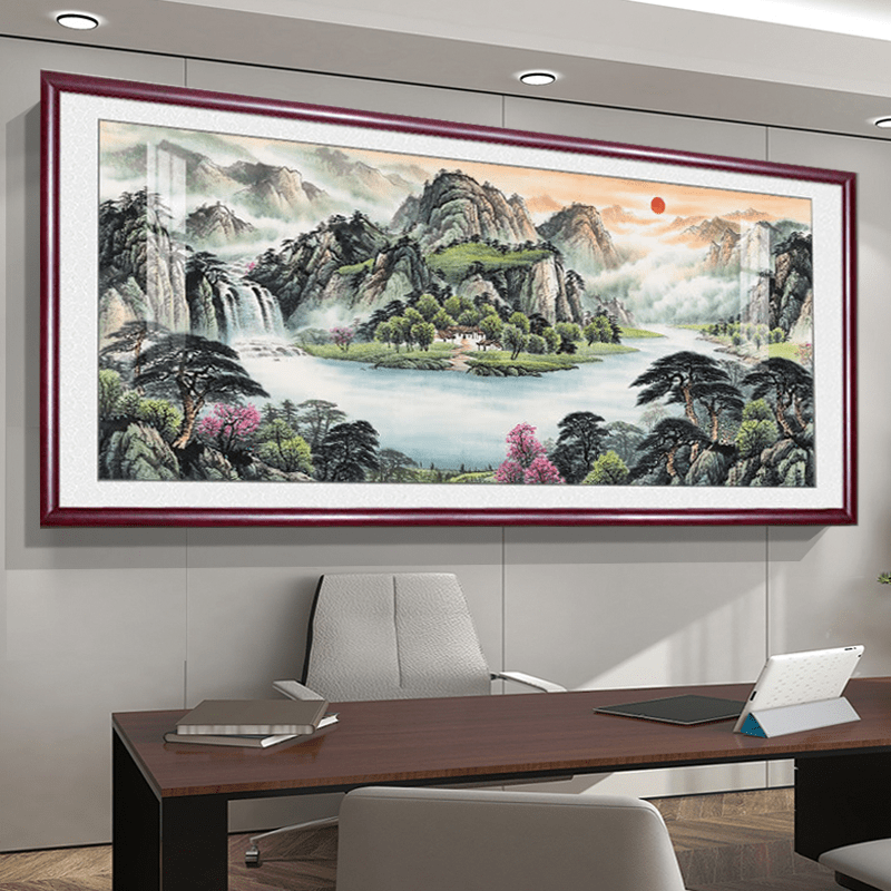 笔耕东哥同款靠山图办公室山水画画客厅装饰字画画风景挂画画沙发背景 旭日东升3 定制联系客服
