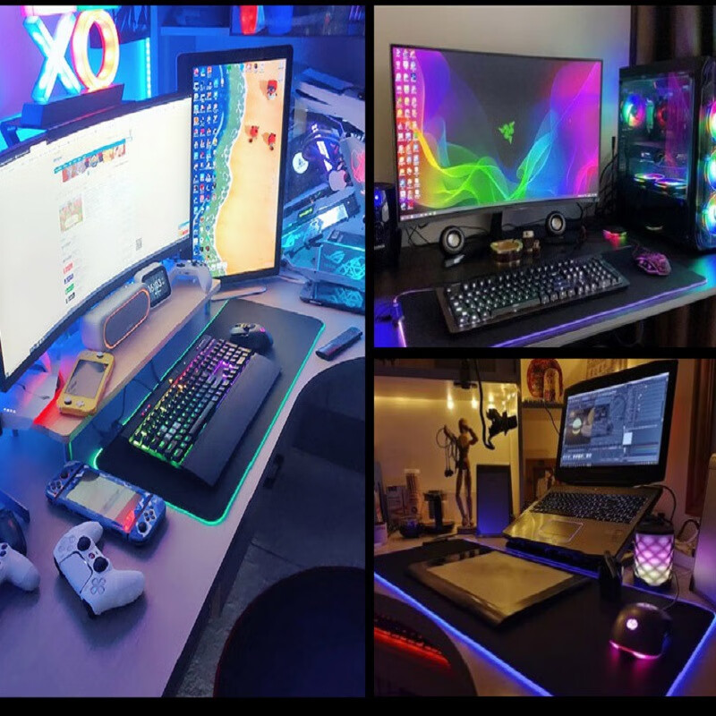 RGB发光桌垫超大鼠标垫游戏电竞锁边防水键盘滑鼠垫RGB炫光 RGB发光垫-瑞雯英雄-300*800*4mm