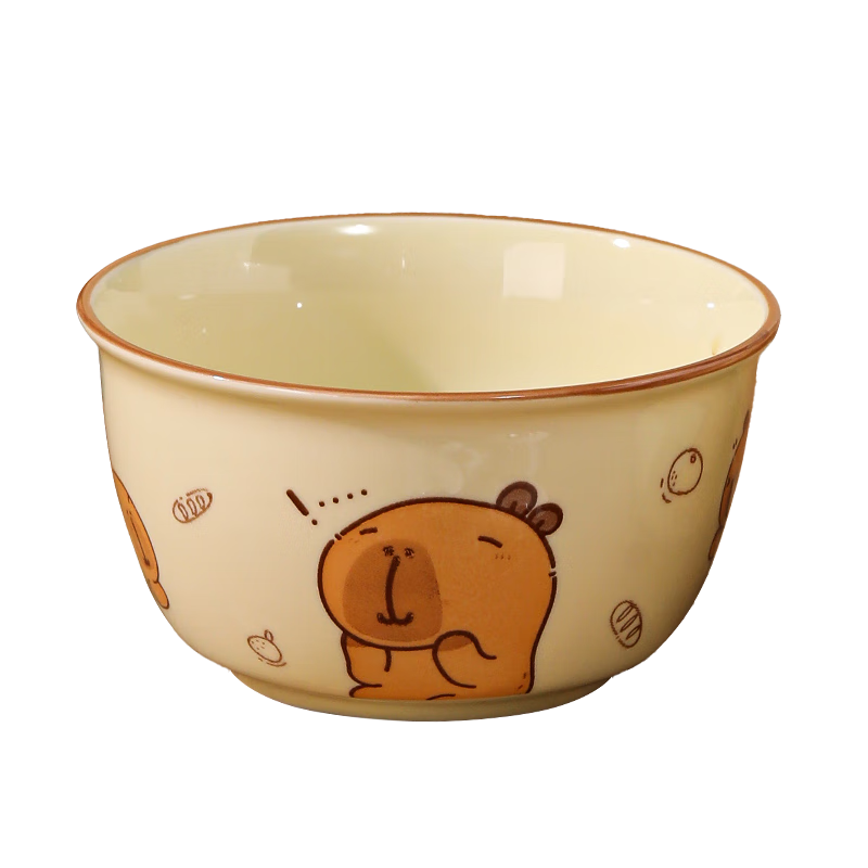 可爱卡皮巴拉斗笠碗4.5英寸饭碗家庭装釉下彩米饭碗精致儿童饭碗 4.5英寸碗【2个装】