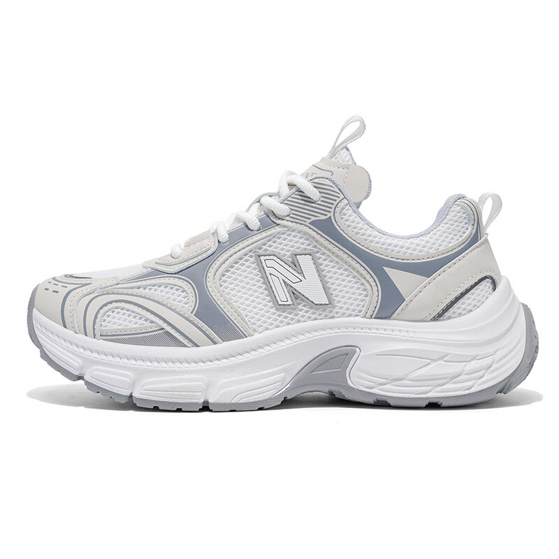 新百伦冬季新款跑步鞋运动小白鞋情侣百搭厚底增高老爹鞋时尚休闲鞋 奶油白【情侣款】 35