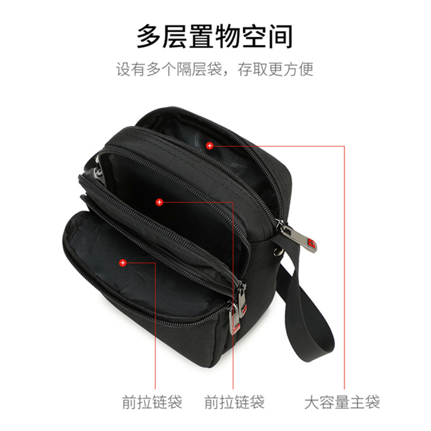 CROSS WHEAT瑞士军士刀男士单肩包耐磨多层工作斜挎包防水布旅游背包ipad小包 黑色XL加大号配提手(高26宽21厚10cm)可放