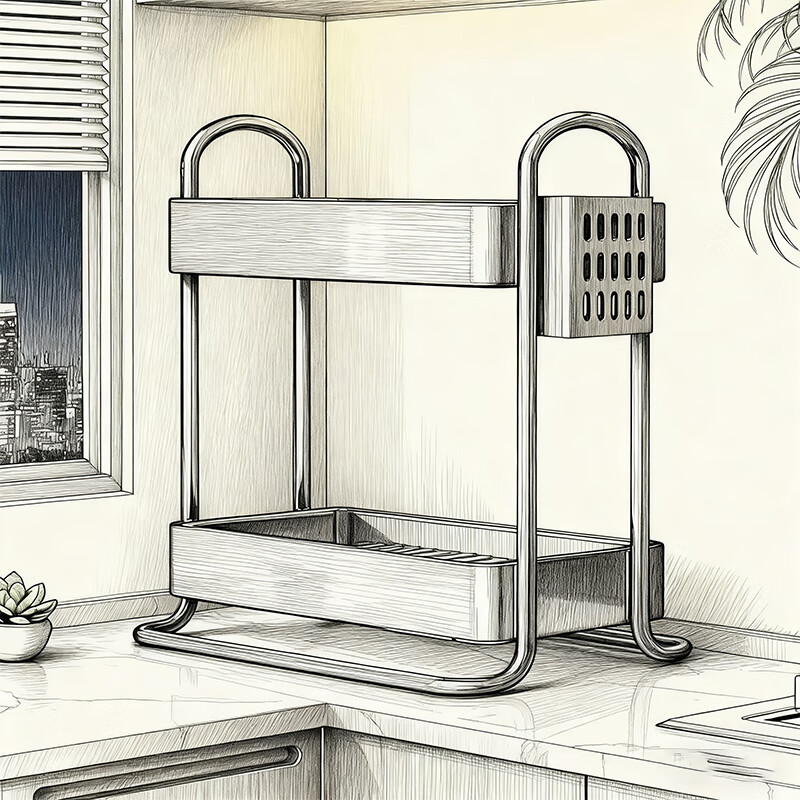 尔思家厨房架置物架调料架多功能收纳柜日本不锈钢台置式筷子勺子放置架 不锈钢*双层主架