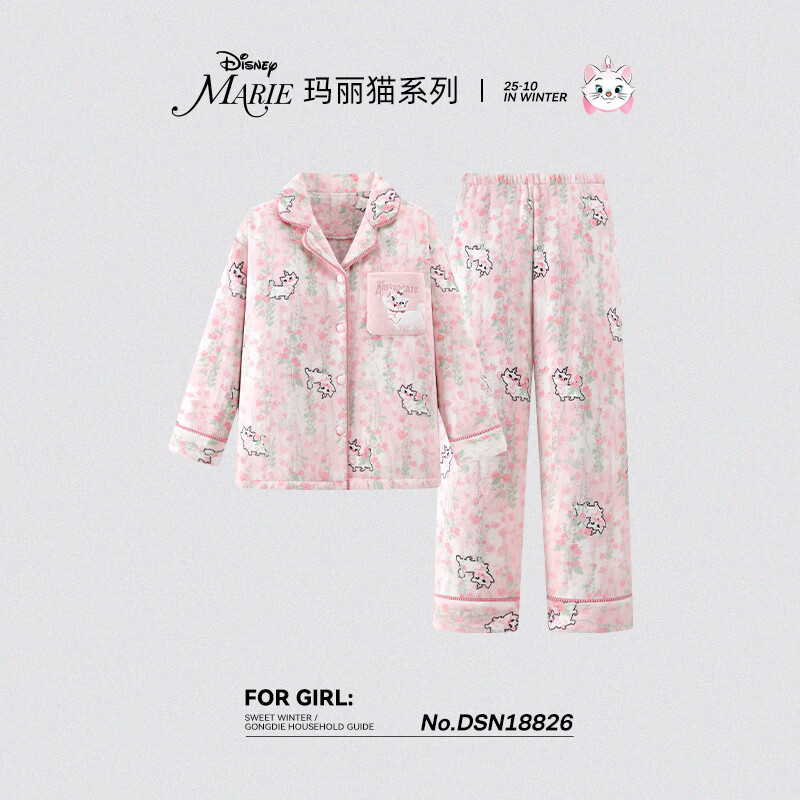 宫蝶【蓄热型】迪士尼玛丽猫秋冬法兰绒睡衣女保暖可爱卡通家居服