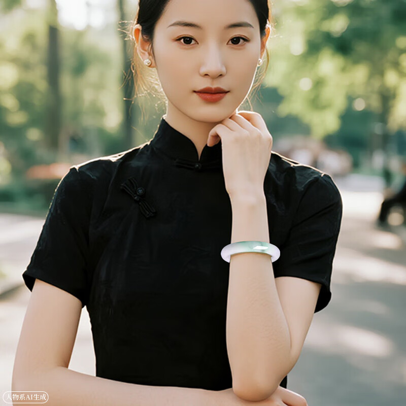 千载一玉中秋节礼物 翡翠手镯 女士飘蓝花玉镯子珠宝玉器镯子 约57毫米 【 约56毫米】款三QZC7903i