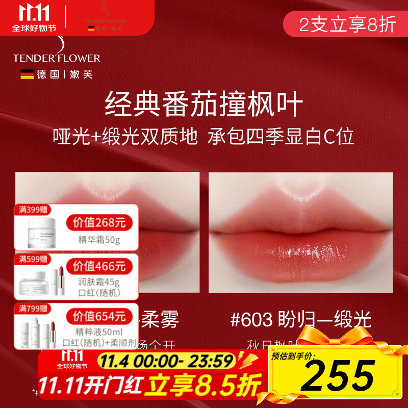 嫩芙准孕妇彩妆专用口红丝雾哑光植物唇膏护肤可用化妆品保湿美妆唇釉 【经典百搭】#331瑶光 + #603盼归