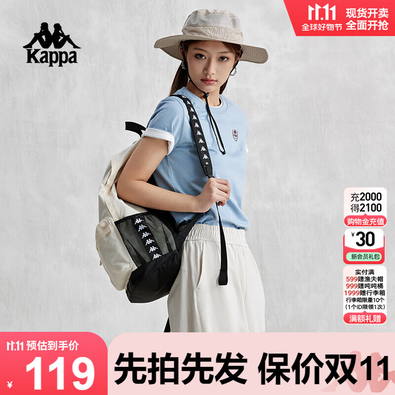 卡帕（Kappa）背靠背t恤短袖复古2025新款夏季休闲纯棉半袖运动上衣K0E42TD01D