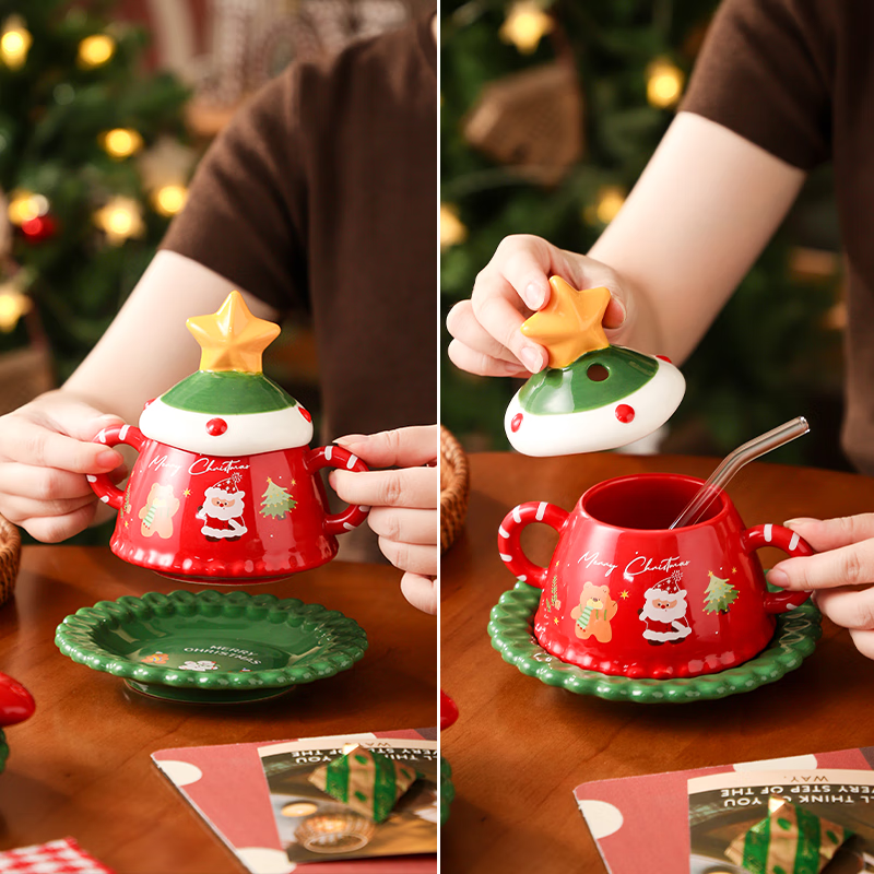 LAPULIAO圣诞节礼物送女生闺蜜创意餐具杯子实用送公司同事老师平安夜礼品 圣诞红色-餐具杯子套装【圣诞礼盒装】