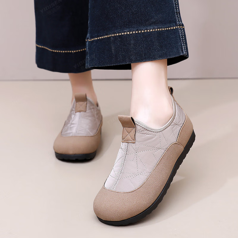 意迪森秋冬季加宽加绒加厚保暖一脚蹬防水防滑软底软面时尚女棉鞋妈妈鞋 咖啡色 加绒 【保暖防滑】 38 (240mm) 【正码正拍】