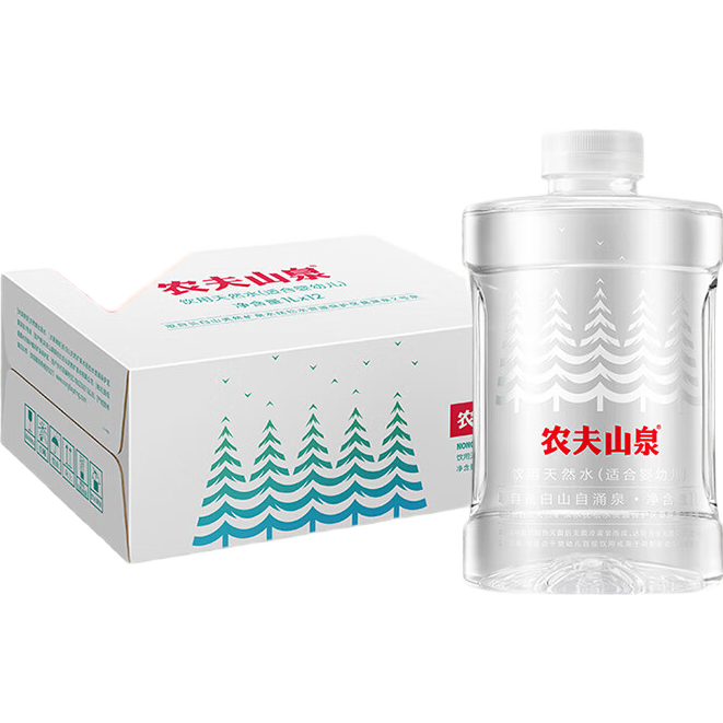农夫山泉 饮用水 饮用天然水(适合婴幼儿) 1L*12瓶 整箱装