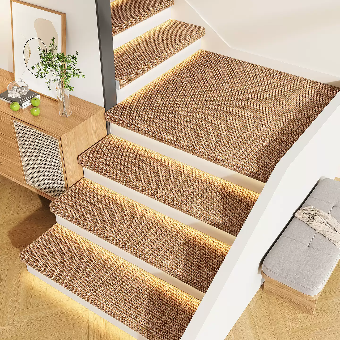 咏幻加厚仿剑麻楼梯踏步垫免胶自粘家用实木楼梯地毯防滑耐磨隔音定制