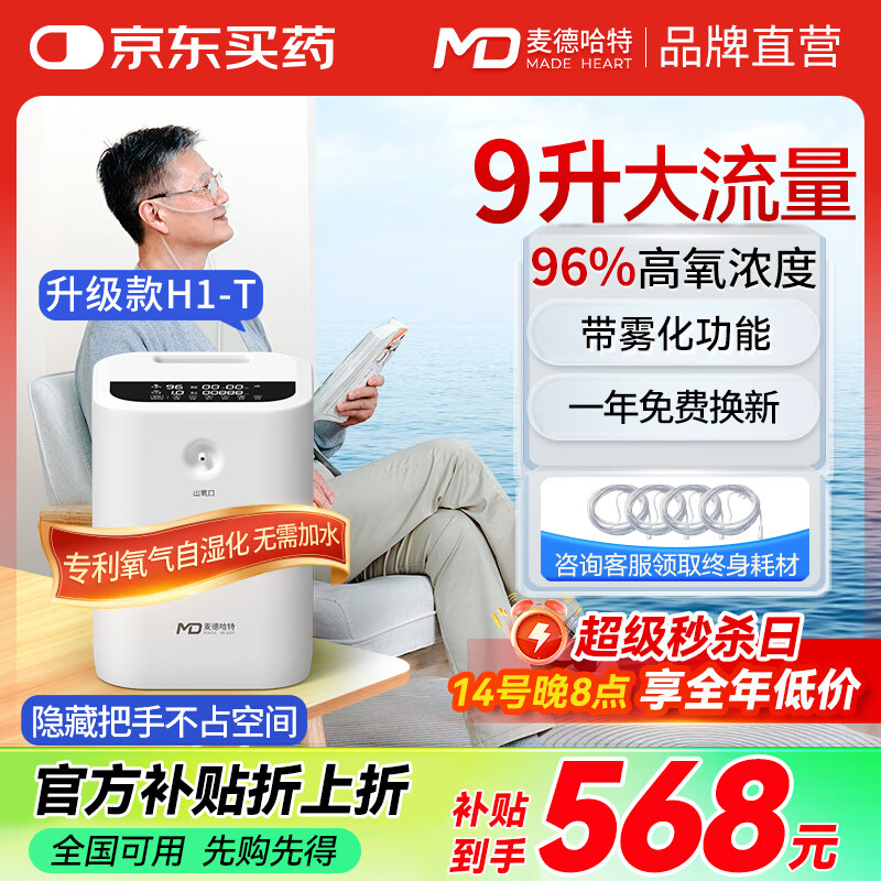 麦德哈特家用制氧机老人专用吸氧机高原孕妇吸氧呼吸一体便携式氧气机雾化