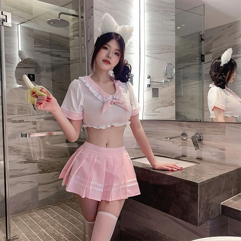 姬欲性感清纯JK装水手服主播空姐内衣制服睡衣角色扮演攻速战袍 纯爱校花套装+白网袜 M【80-110斤】