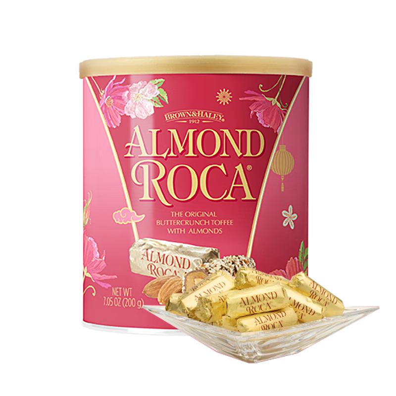 乐家roca 扁桃仁巧克力味杏仁糖果 罐装 200g 美国进口 零食 生日礼物