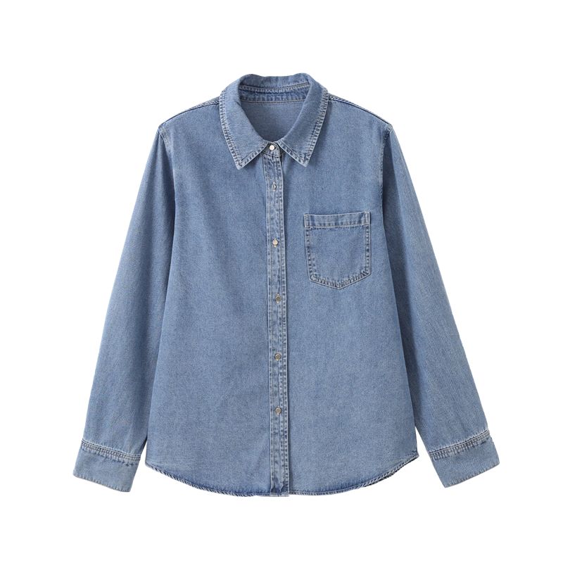 梵希蔓深藍色美式復古牛仔襯衫女25年秋新款寬松百搭翻領(lǐng)長(cháng)袖外套 V8780 牛仔藍 XL (建議120-130斤)