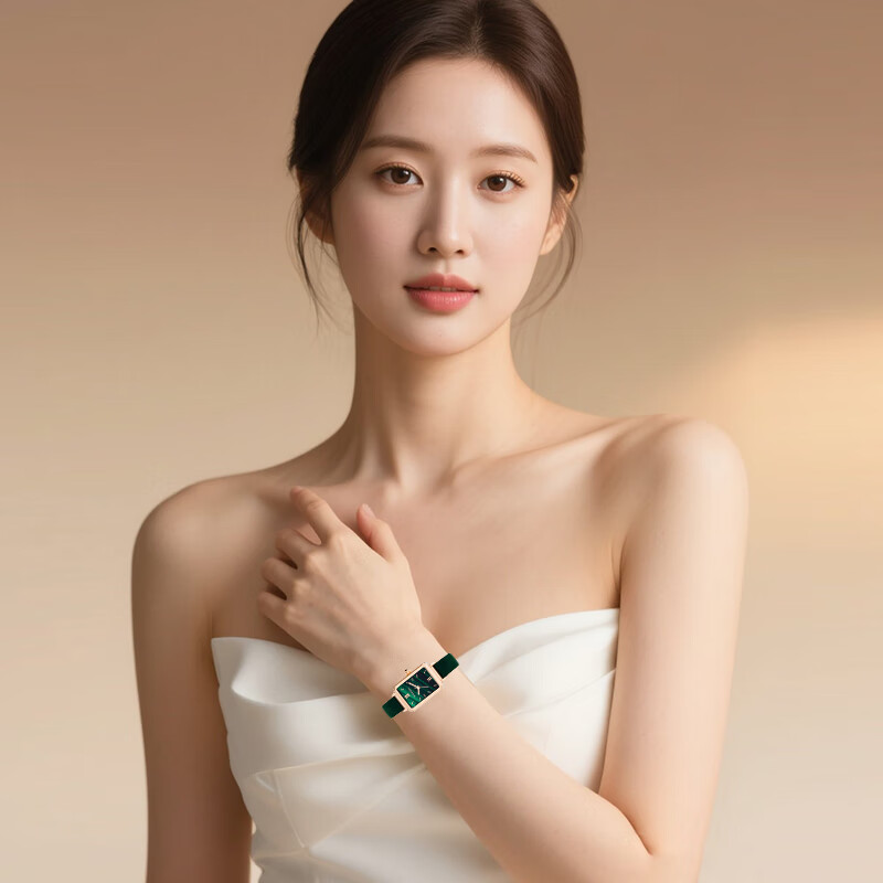 TELENSOSU 力梭品牌女士手表轻奢小众星空手表女款高级感女表情人节生日礼物 【免费刻字】绿绒皮-小绿表 礼物高档