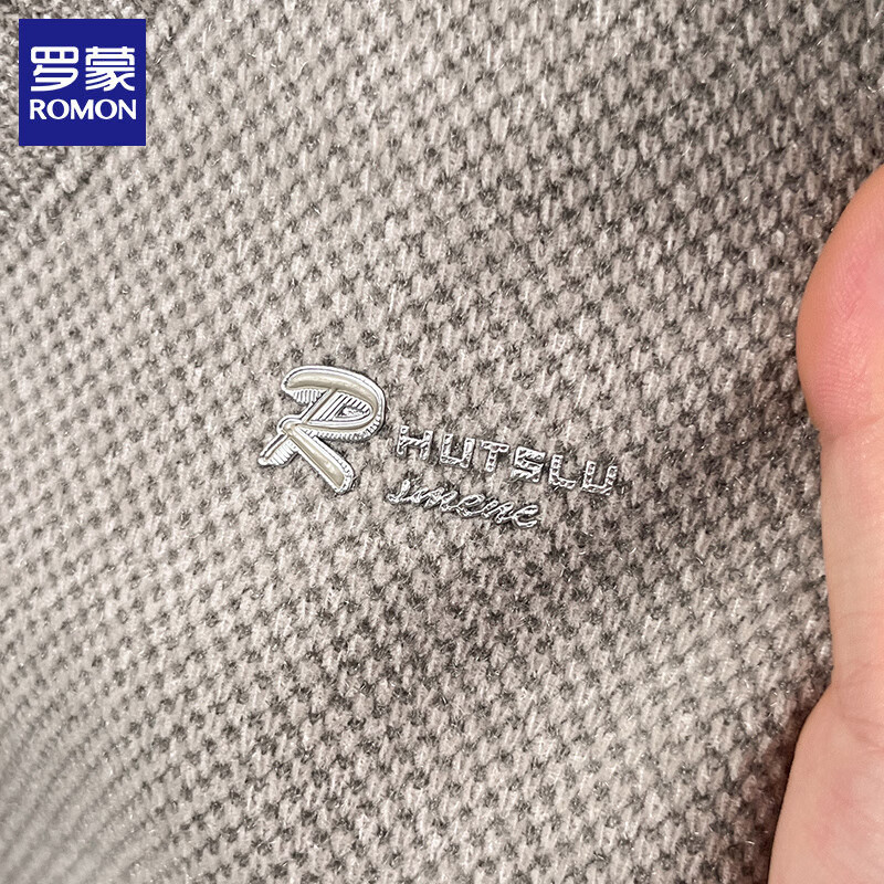 罗蒙（ROMON）男士假两件加绒毛衣2025秋冬新款保暖仿雪貂绒打底针织衫男装上衣 灰色 XL (175) (建议体重125-140斤)
