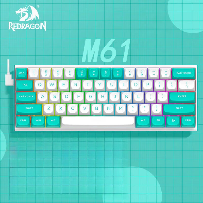 红龙（REDRAGON）M61有线磁轴机械键盘8K回报率可调节键程RGB背光61键电竞游戏  线 M61【61键】蒂芙尼白绿 磁轴8K回报率有线