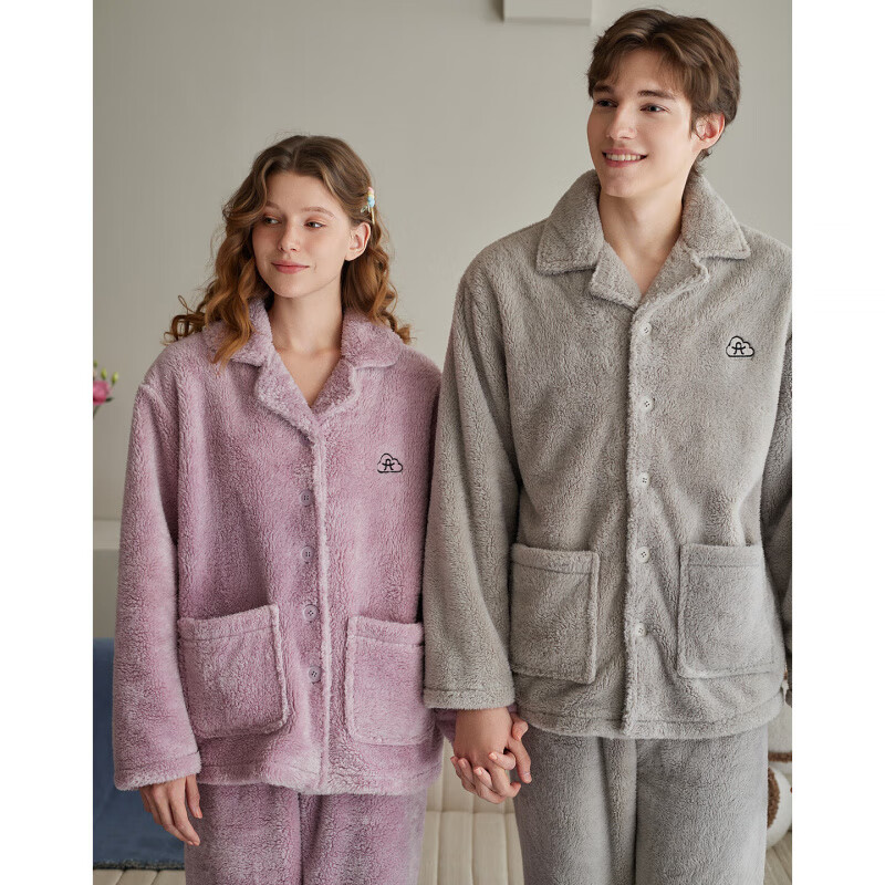 芬腾珊瑚绒睡衣男女士秋冬季套装保暖法兰绒加绒加厚休闲家居服冬天 FJ26940690浅灰 【单男款】 XL 建议:女124-142,男146-165斤