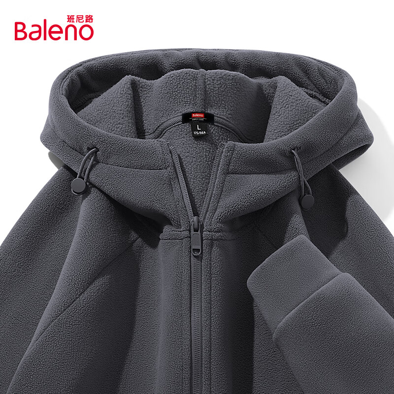 班尼路（Baleno）双面摇粒绒连帽外套男女款秋冬季简约百搭加厚夹克保暖拉链开衫