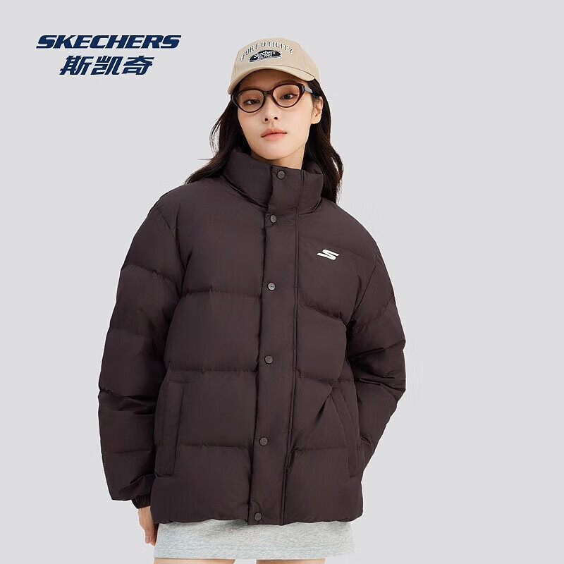 斯凯奇（Skechers）羽绒服男女同款鸭绒外套立领保暖防泼水上衣舒适运动风衣面包服 【三防科技】可可浆果色/04AV M