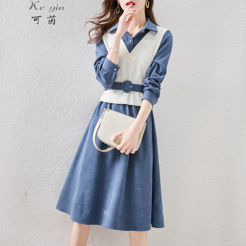 可茵（Keyin） 连衣裙女装2023年新款秋季套装女小香风职业中长款假两件裙子女 蓝色 L使用感如何?