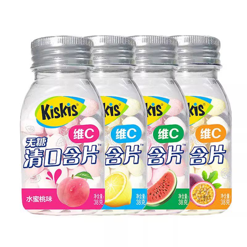 酷滋kiskis维c清口含片口气清新无糖薄荷糖香体休闲约会接吻糖果 38g*5瓶5口味各一瓶