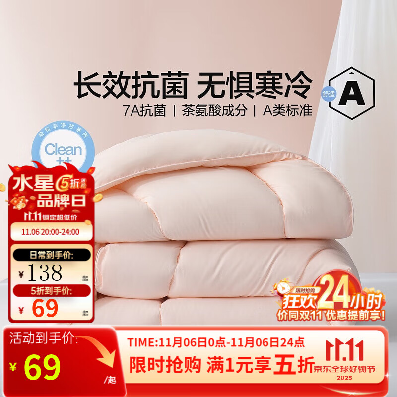 水星家纺被子被芯春秋被 加厚冬被A类抗菌防螨纤维被 云柔触感四季被 冬被【A类标准&长效抗菌】 200x230cm(适配1.5米床套件)