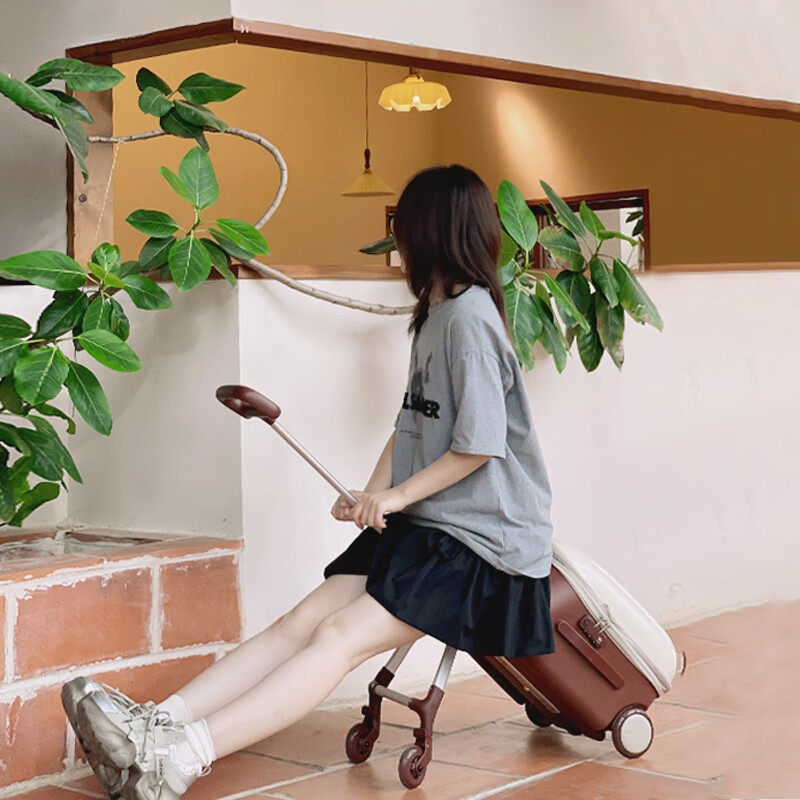 凌秀儿童大容量拉杆箱行李箱旅行箱结实耐用时尚款宝妈必备可登机 儿童拉杆箱 20英寸 卡其【扩容版】海关锁+带刹车【45.8L】