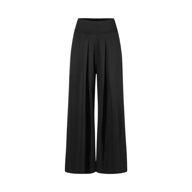 EVERLAST拳擊女款休閑褲 高腰工字褶直筒寬松柔軟垂感闊腿褲 黑色 SM